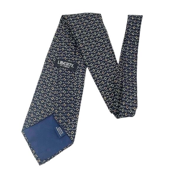 Liberty of London Silk Necktie Navy Blue Mid-Century Modern Print Classic Tie - Picture 4 of 13